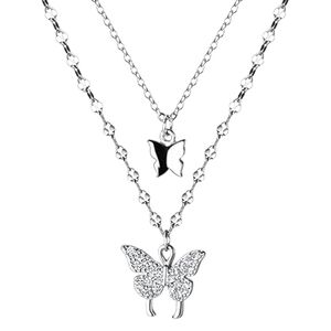 925 Sterling Silver Adjustable Layered Butterfly‎ Pendant Multi-Layer Necklace